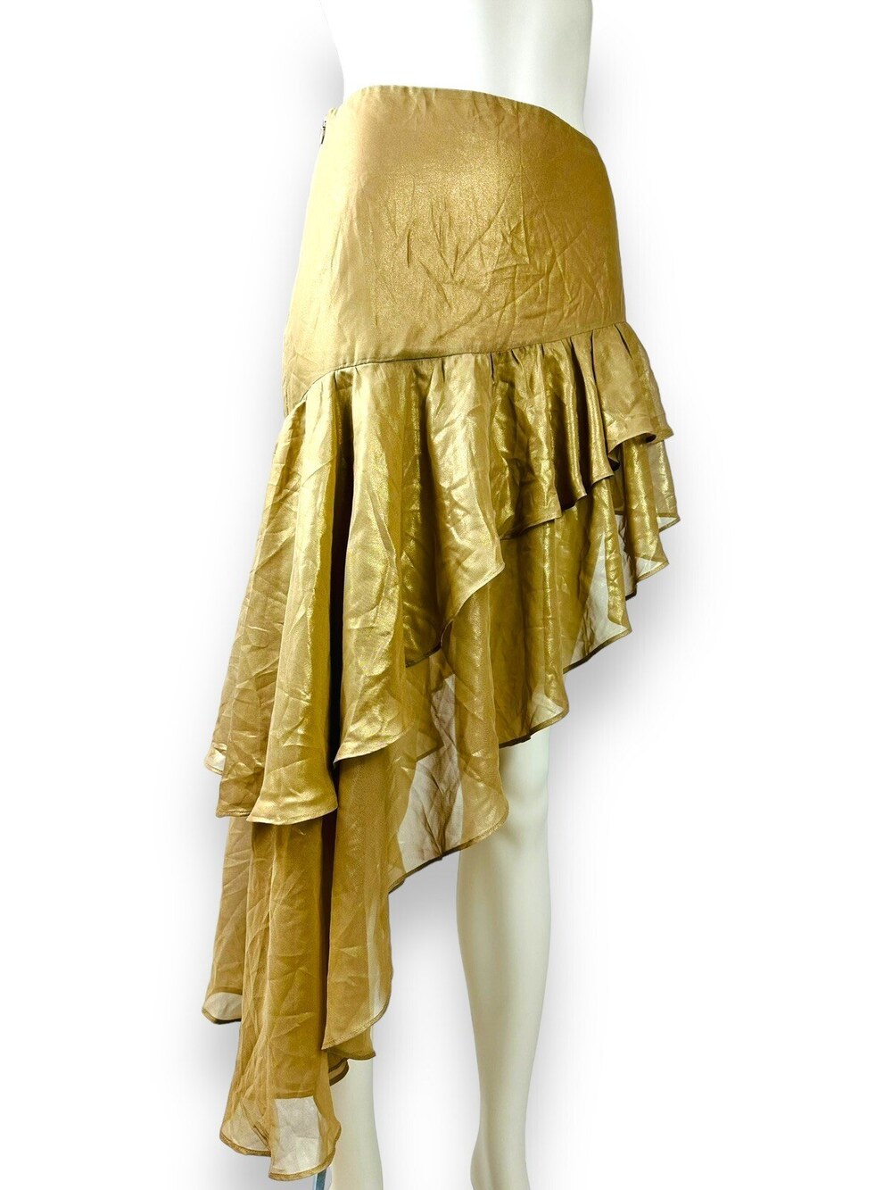 Lovers + Friends Asymmetric Ruffle Skirt Women's Small Metallic Gold Layered